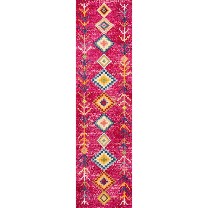 JONATHAN Y Arta Love Geometric Area Rug - 2 X 8 - Pink/Multi