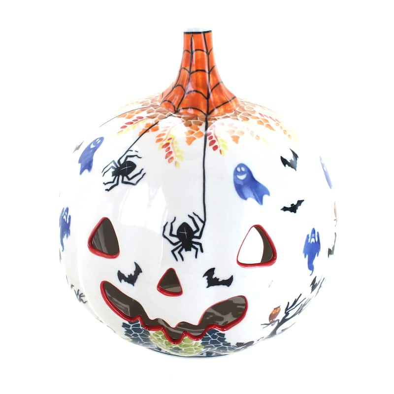 Blue Rose Polish Pottery 1726 Zaklady Pumpkin Luminary - Monster Mash