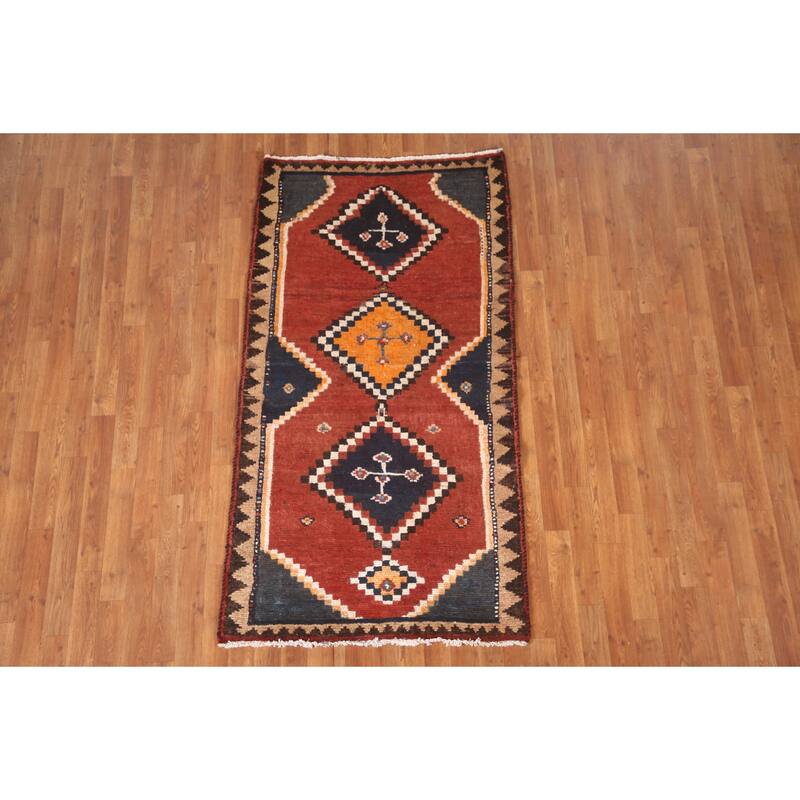 Orange Qashqai Persian Vintage Area Rug Handmade Wool Carpet - 3'3"x 6'1"