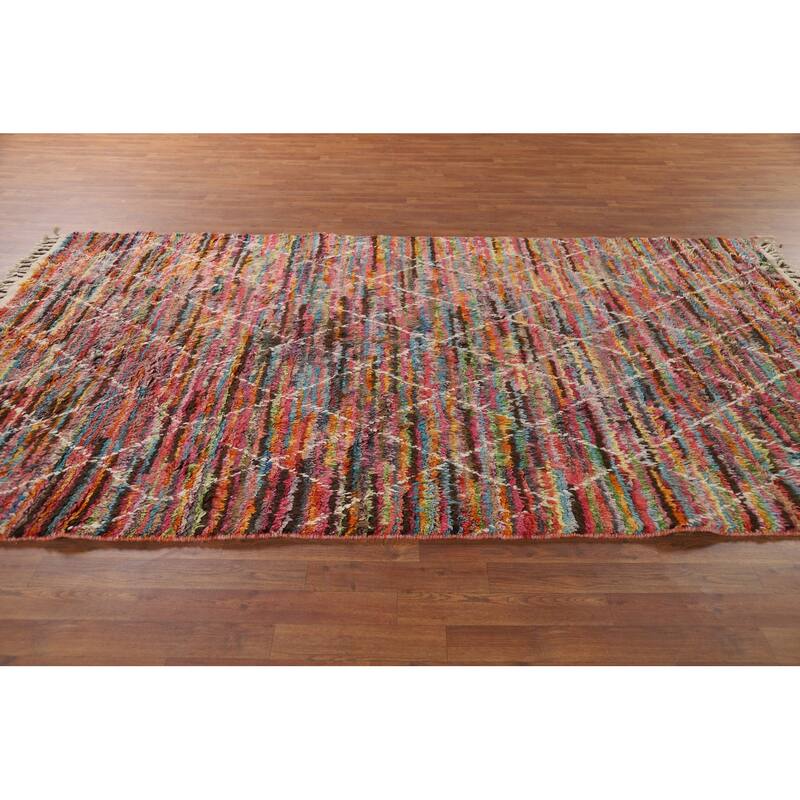 All-Over Trellis Moroccan Area Rug Hand-Knotted Wool Carpet - 5'9" x 10'0"