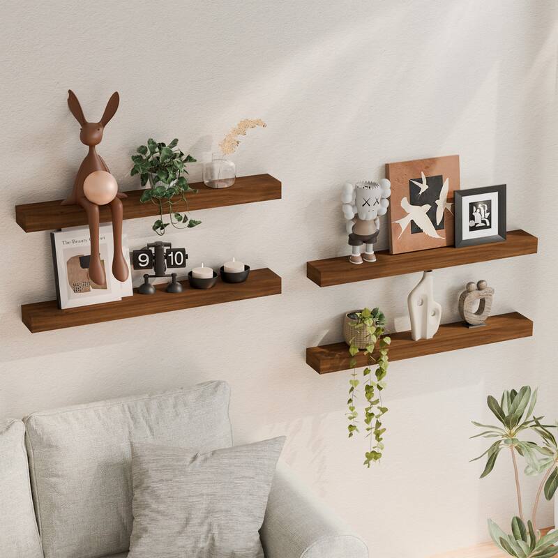Set of 4 Wooden Floating Wall Shelves for Bathroom, Kitchen, Living Room