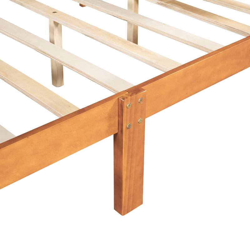 Full Size Wood Platform Bed with Headboard and Footboard & Wooden Slat Support