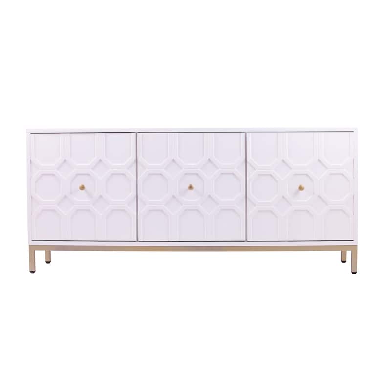 SEI Furniture Gliday Contemporary White Wood 3-Door Buffet Sideboard Accent Cabinet