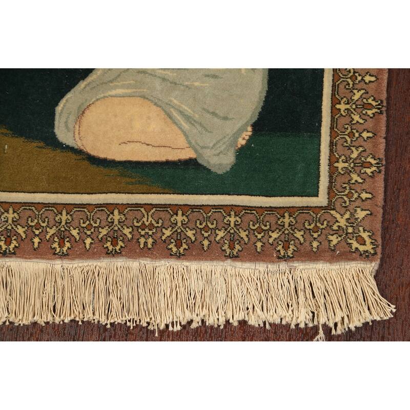 Vegetable Dye Pictorial Tabriz Persian Area Rug Handmade Wool Carpet - 1'7" x 2'1" Square