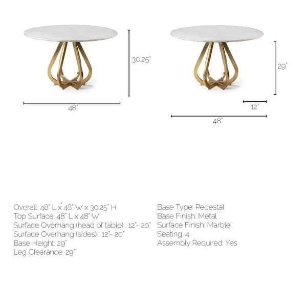 Laurent White Marble Top w/Gold Metal Base Dining Table - Off White