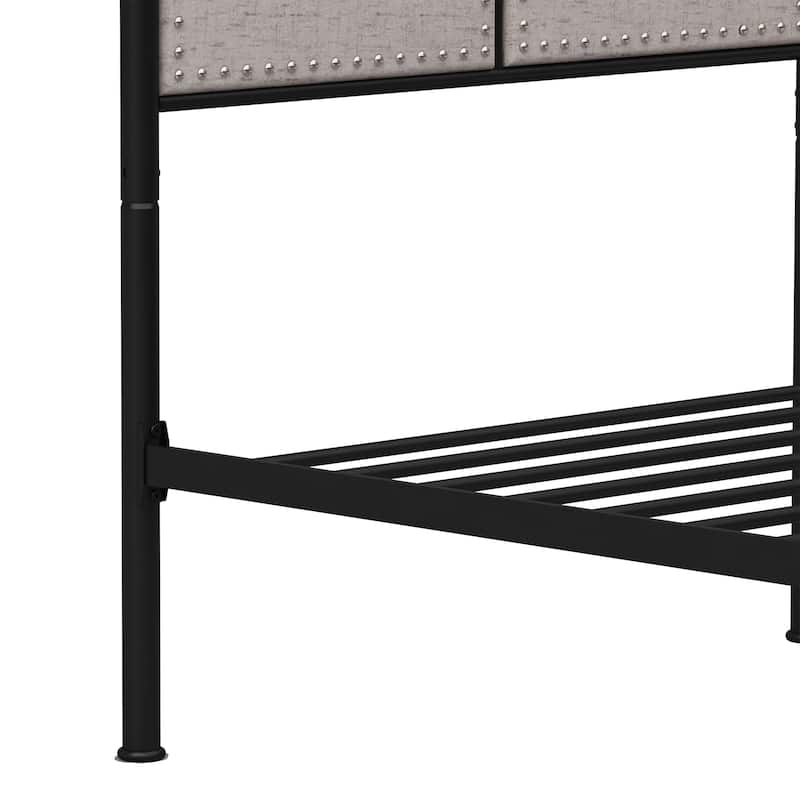 Twin Size Linen Upholstered Platform Metal Bed Frame with fabric Headboard and Footboard