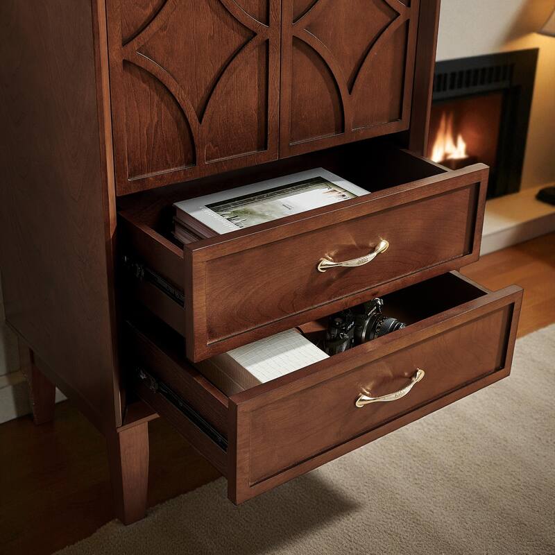 53.5" Tall Mid-Century Modern Storage Cabinet with Doors and Drawers, Retro Buffet Pantry Cabinet