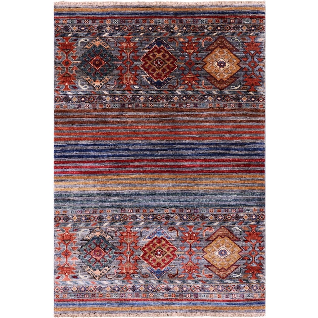 Golden Nile Khorjin Persian Gabbeh Hand Knotted Wool Rug - 3' 3" X 4' 10"