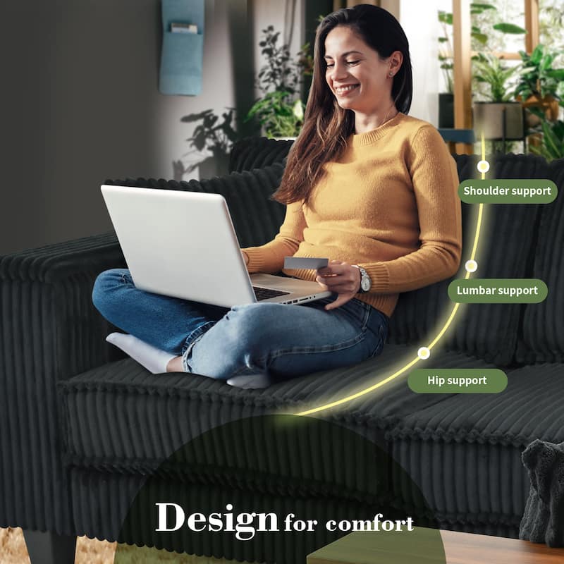 GDFStudio - Jackson Oversized L-Shaped Corduroy Corner Couch with Armrest Storage