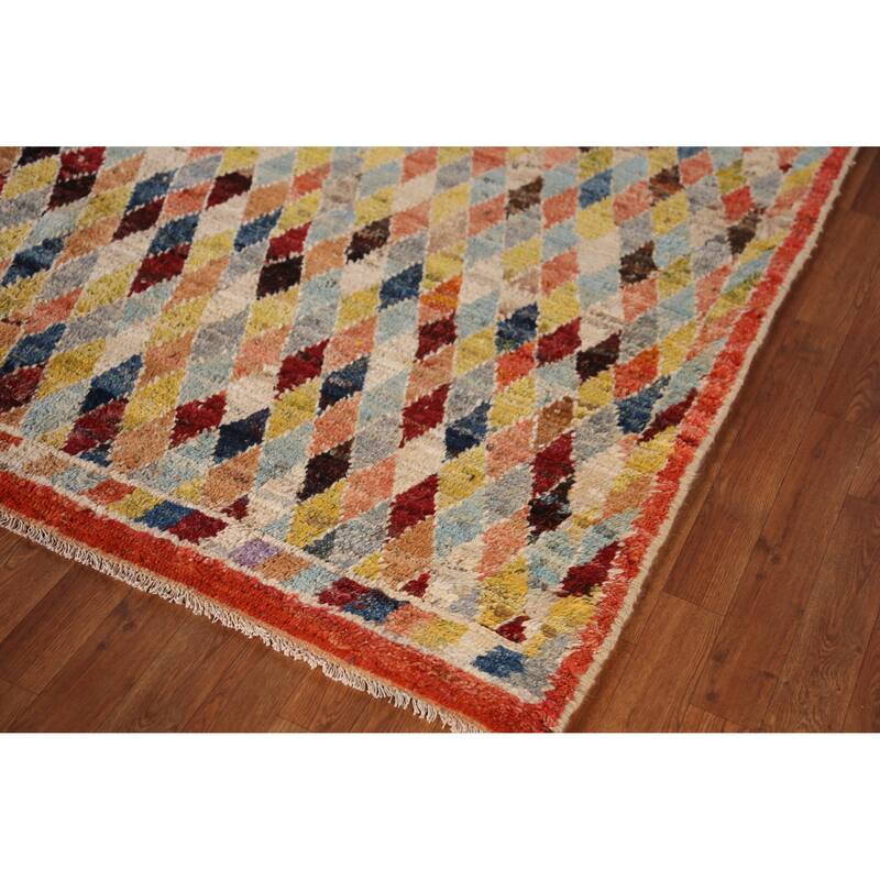 All-Over Trellis Geometric Moroccan Oriental Rug Handmade Wool Carpet - 6'7" x 9'11"