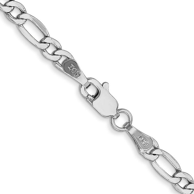 Curata 14k White Gold 3.5mm Semi-solid Figaro Chain Bracelet - 9 Inch