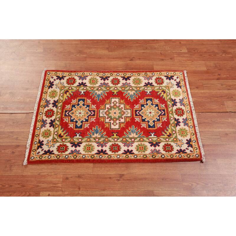 Red Kazak Oriental Accent Foyer Rug Handmade Traditional Wool Carpet - 2'0"x 3'0"