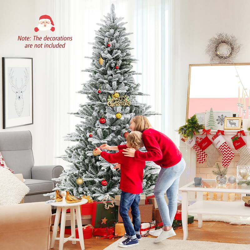 Gymax 6/7/8 FT Snow Flocked Christmas Tree w/ 661/1119/1447 PVC & PE