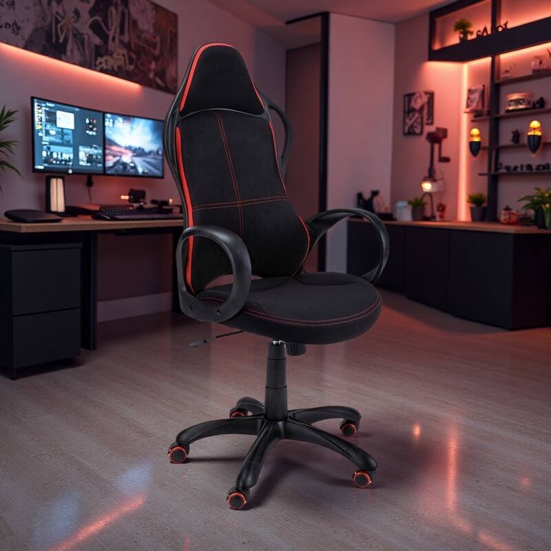 Polyester Gaming Office Chair with Adjustable Height and 360° Swivel - Black