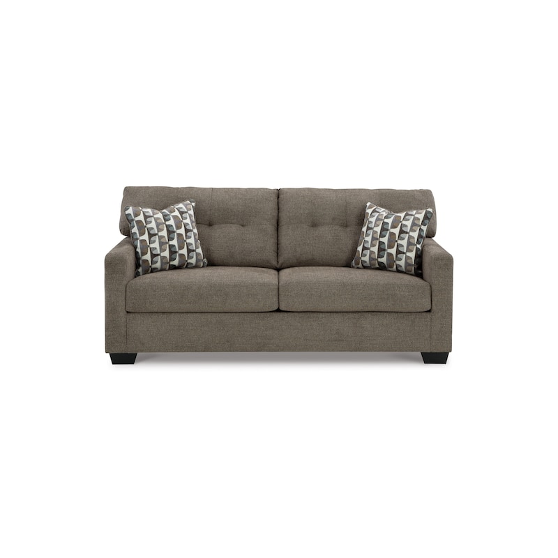 Joey 75 Inch Sofa with 2 Accent Throw Pillows, Tufted Back, Brown Polyester