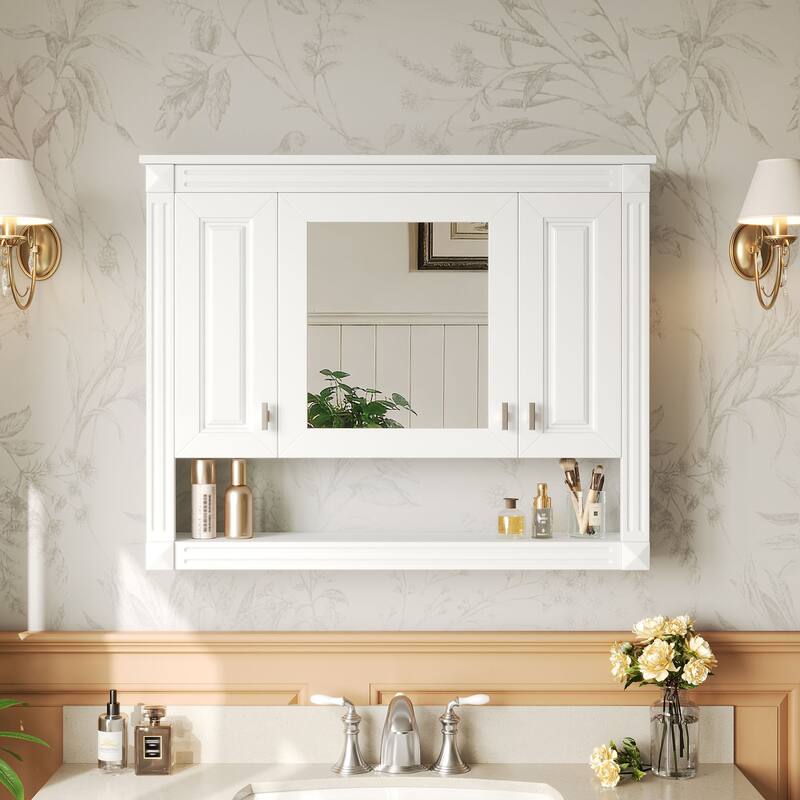 35" Wall Mounted Medicine Cabinet with Mirror & Open Shelf, Over Toilet Storage Cabinet for Bathroom