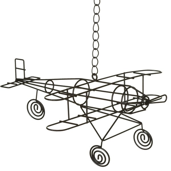 Set of 2 Metallic Black Decorative Airplane Themed Wire Hanging 7" - N/A