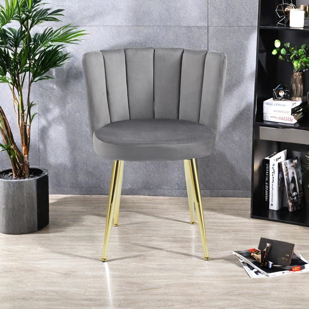 Velvet Dining Chair (Set of 2) with Golden Iron Legs, Ergonomic Backrest and Simple Assembly
