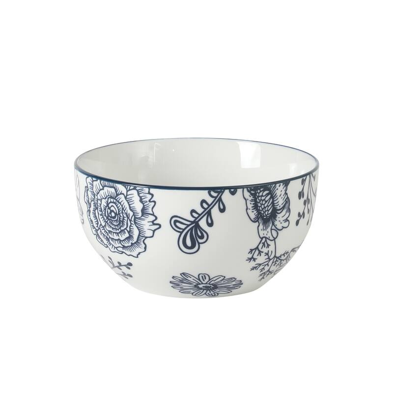 Gibson Home Westerly Court 16-Piece Dinnerware Set, Blue Floral Stoneware Plates & Bowls, Service for 4