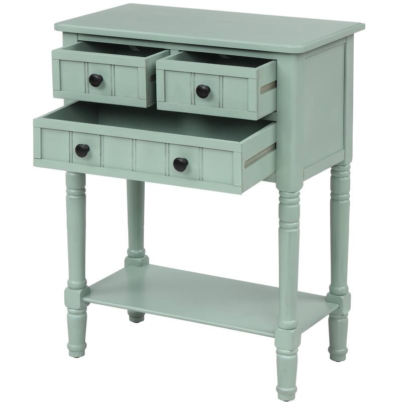 Narrow Console Table, Slim Sofa Table with Three Storage Drawers and Bottom Shelf