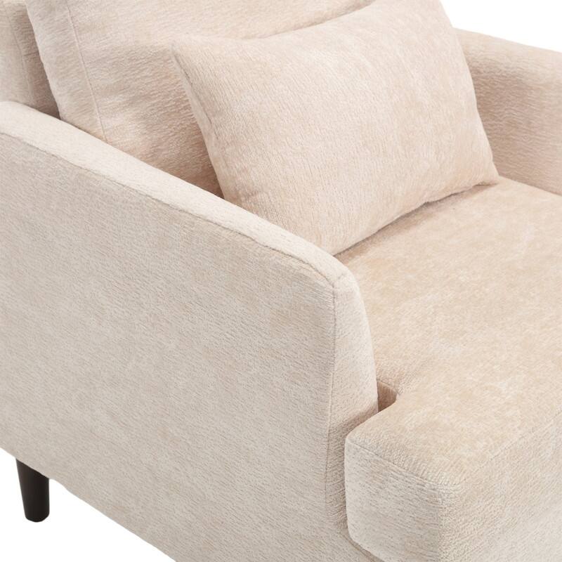 Mid Century Modern Chenille Fabric Armchair with Solid Wood Frame