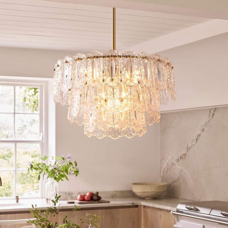 Rennnsan 6-Light Antique Brass Finish Glass Chandelier for Dining Room & Foyer - 45.1 in. W x 20 in. H - 45.1 in. W x 20 in. H - Gold