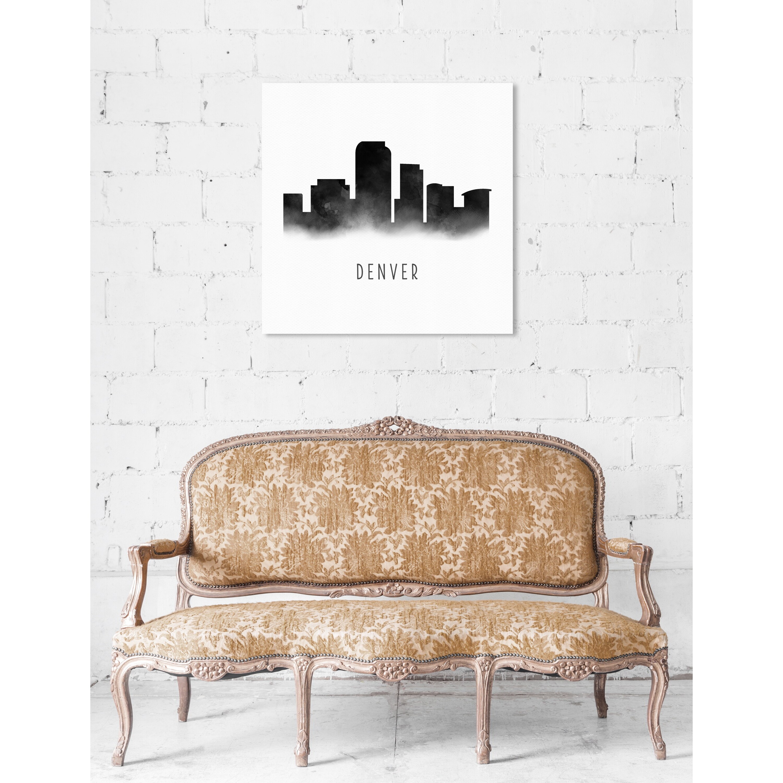 Oliver Gal 'Denver Watercolor' Cities and Skylines Wall Art Canvas Print - Black, White