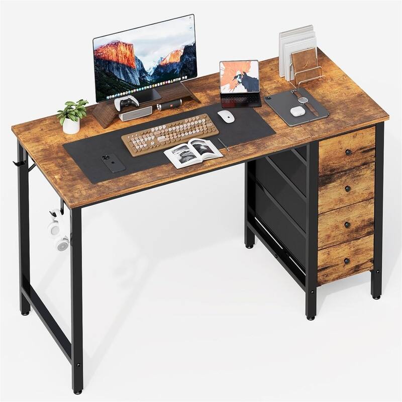 Computer Desk with Drawers - Rustic Brown