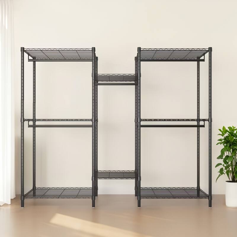Heavy Duty Garment Rack, Freestanding Closet Organizer, Portable Wardrobe Clothes Rack, Adjustable Wire Shelving Clothes Rack