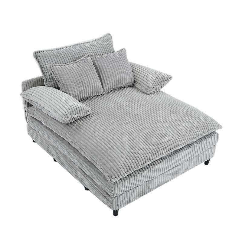 Corduroy Oversized Chaise Lounge with 4-Position Adjustable Backrest, 2 Pillows & 300lb Capacity - Convertible Sofa Bed