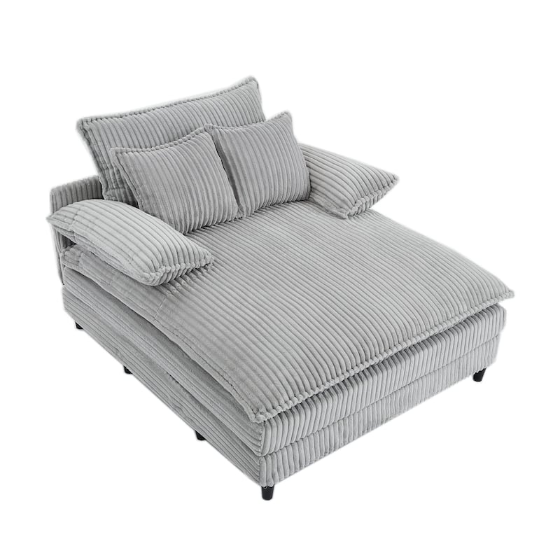 Reclining Sleeper Sofa Bed Single Chaise Lounge Corduroy Upholstered Lounge Couch Chair with Adjustable Backrest and Pillows