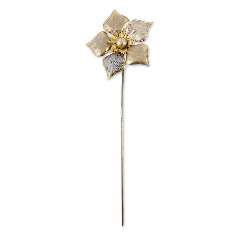Flower Outdoor Garden Stake - 38.5" - Silver