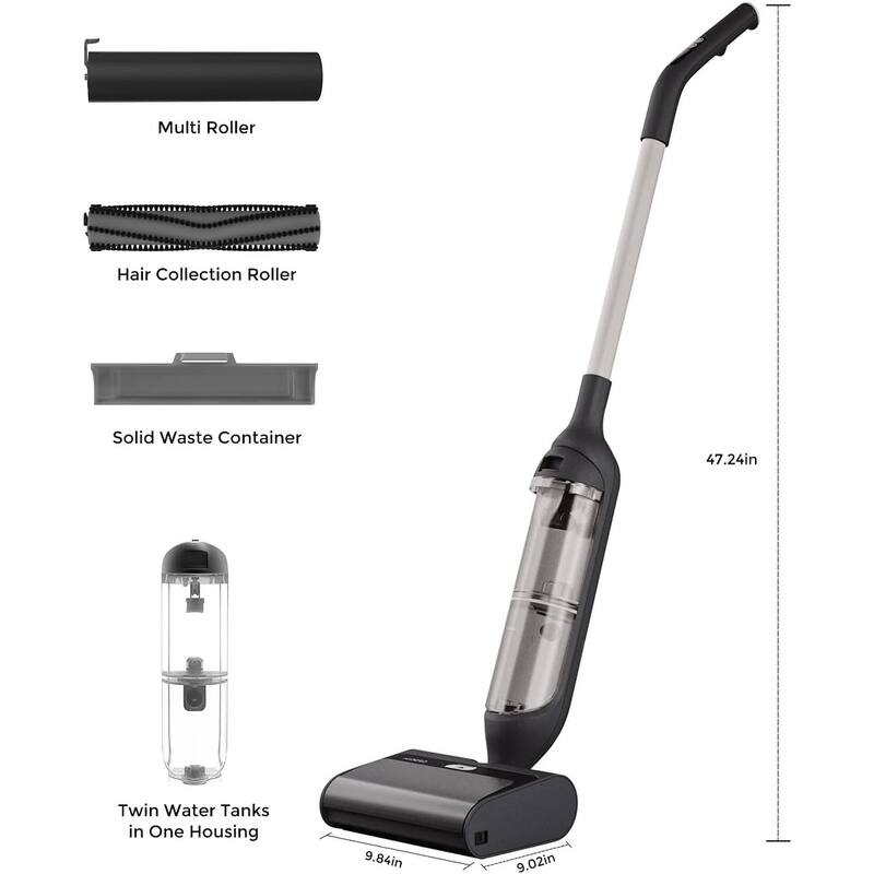 HIZERO F300 Cordless Hard Floor Cleaner, Smart Electric All-in-One Wet Dry Mop with Self-Cleaning, 60min Runtime, No-Suction