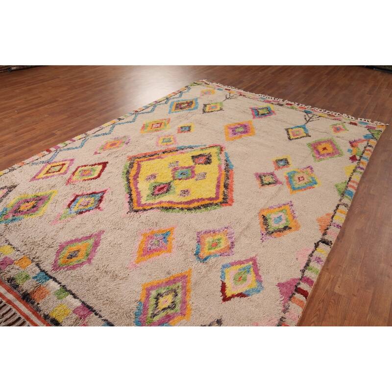 Geometric Plush Moroccan Oriental Rug Hand-Knotted Wool Carpet - 7'5" x 10'8"