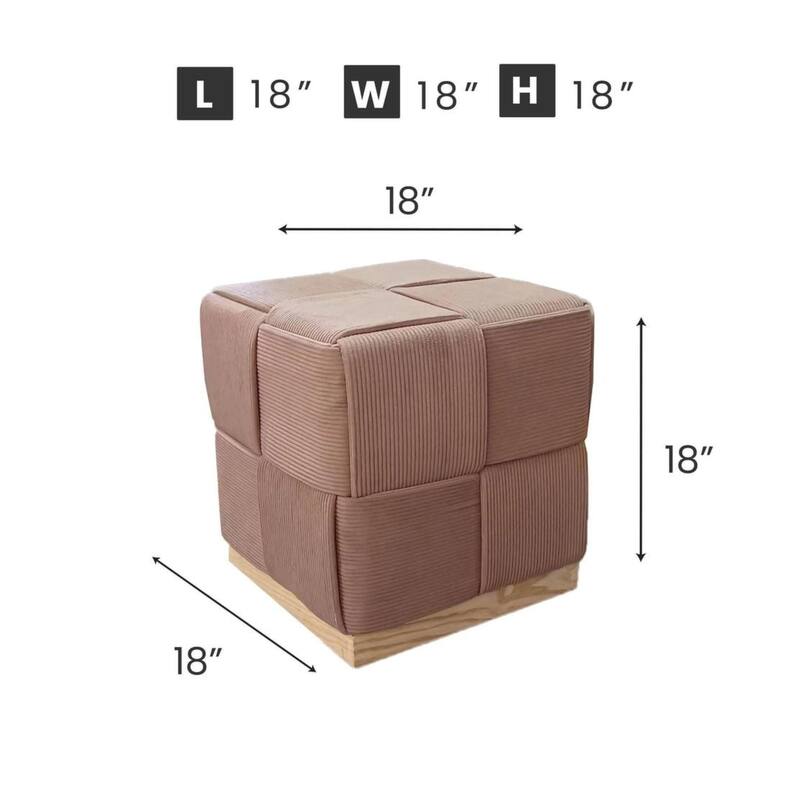 Esme Checker Weave Corduroy Accent Stool with Soft Fabric