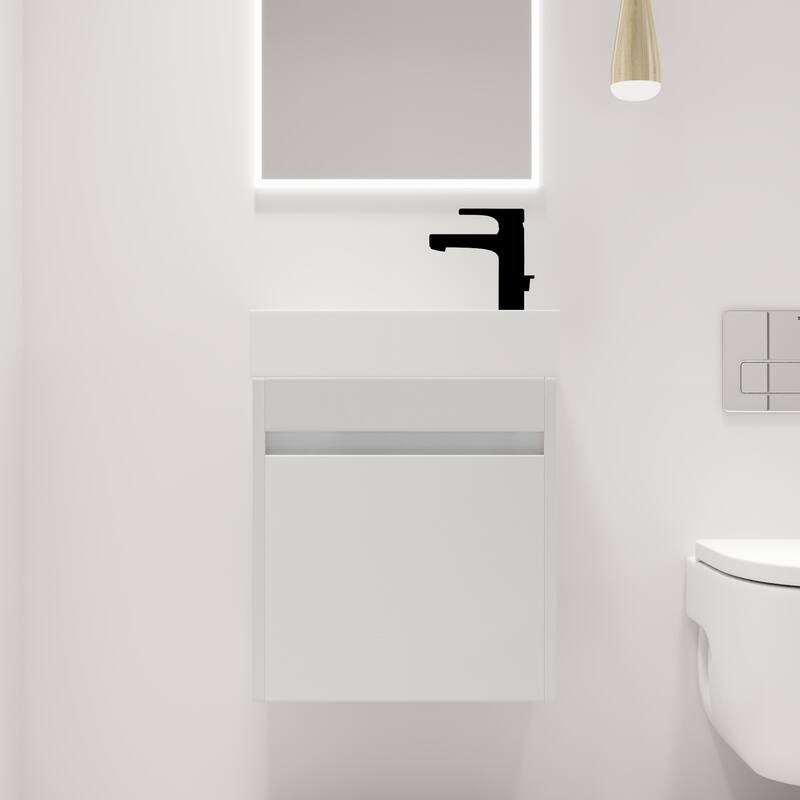 Malwee 18" Floating Bathroom Vanity, Mini Wall Mounted Bathroom Vanity, Single with Resin Sink and Soft Close Door - White