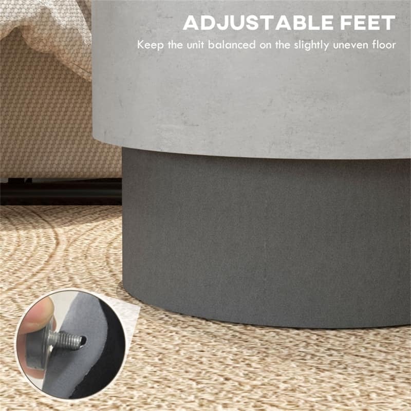 Grey Inorganic Ore Powder Coffee Table with Concrete Finish and Adjustable Feet - Dia. 14.6" x 16.9" H