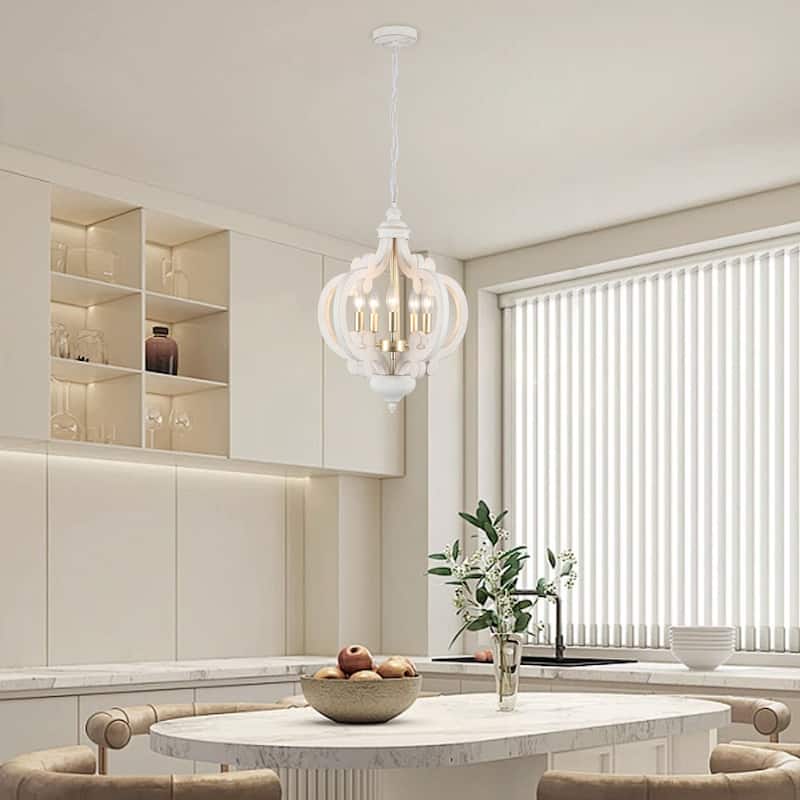 5-Light Country Wood Chandelier Light Fixture for Kitchen Island Dining Room
