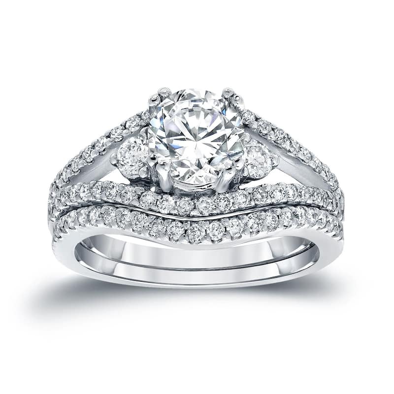 Auriya Platinum 1 1/2ctw 3-Stone Diamond Engagement Ring Set Certified