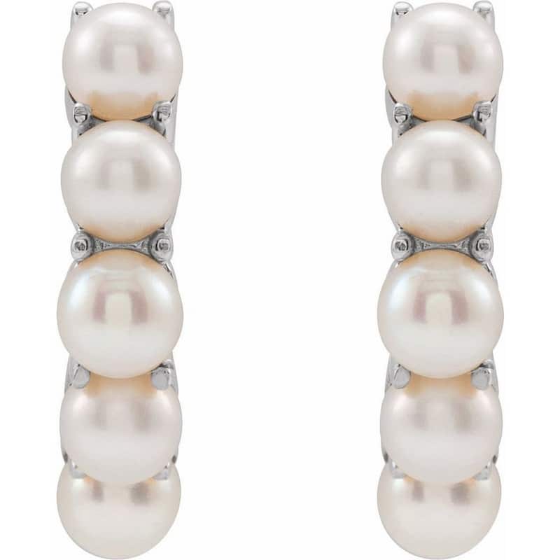 Curata 14k White Gold Cultured Freshwater Pearl 3x13.98mm Hinged Hoop Earrings