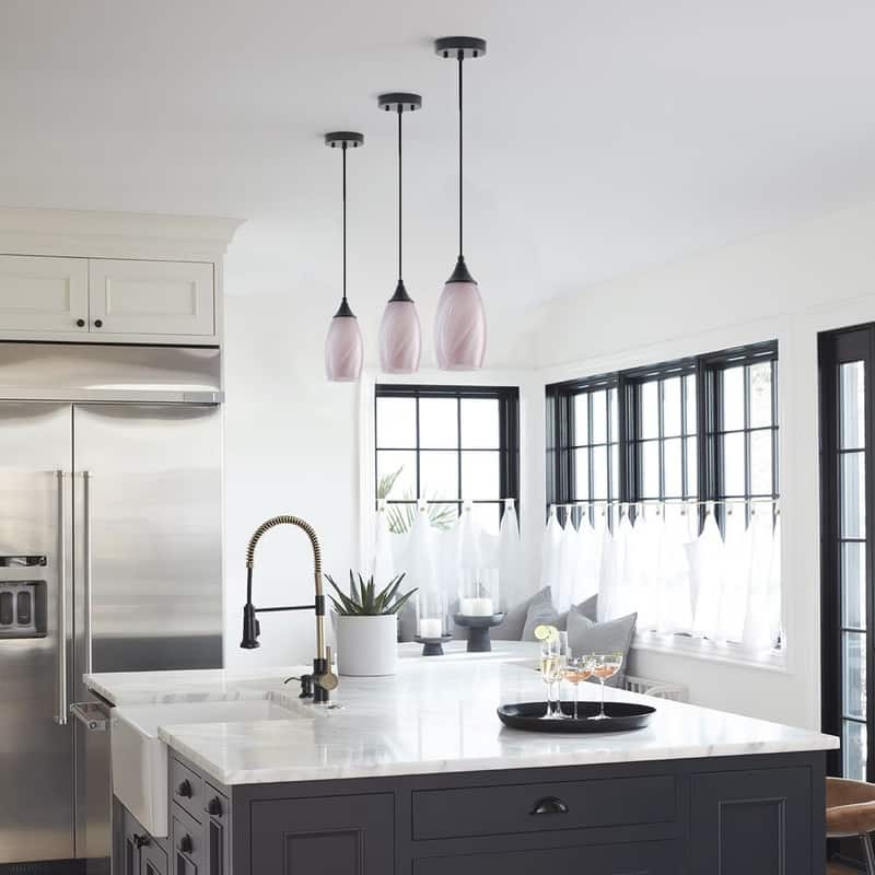 Black Metal and Glass Pendant Light for Kitchen Island Dining Room