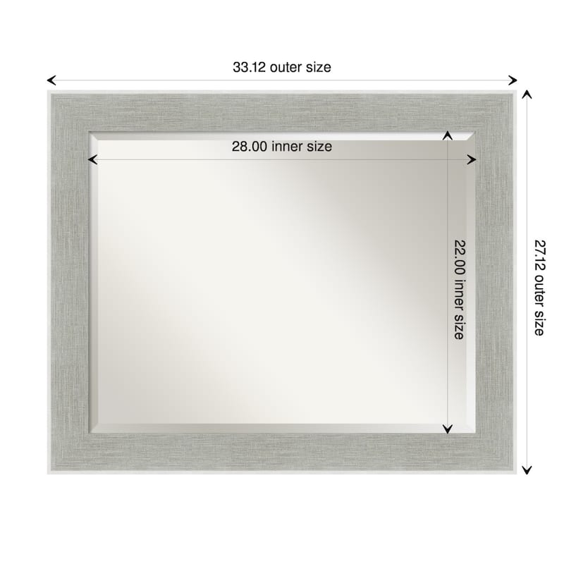 Beveled Wall Mirror - Glam Linen Grey Frame - Glam Linen Grey - 33 x 27-inch