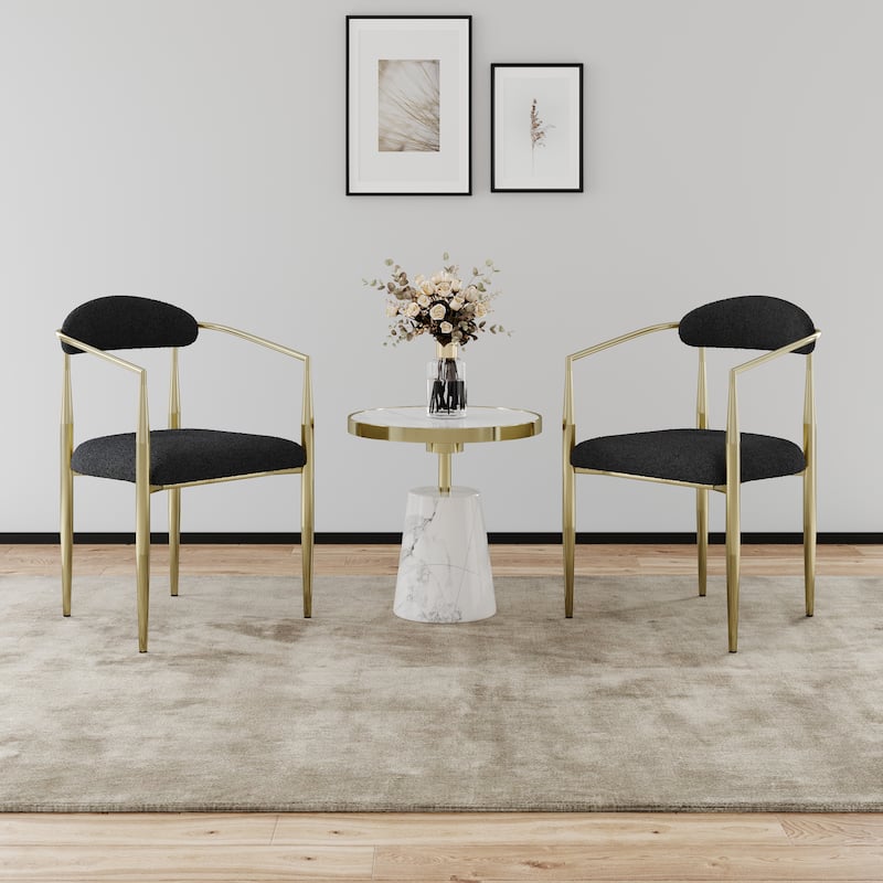 Set of 2 Mid-Century Modern Dining Chairs with Metal Legs - Black+Gold