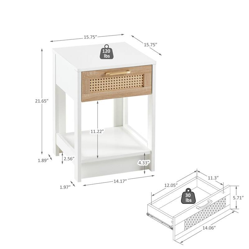 15.75" Rattan Side table with Drawer
