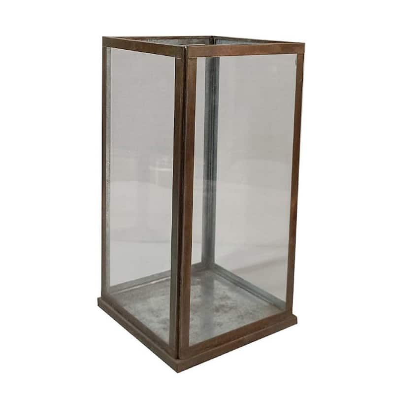 Lg Aged Antique Candle Holder Iron & Glass H 12" - AGED ANTIQUE