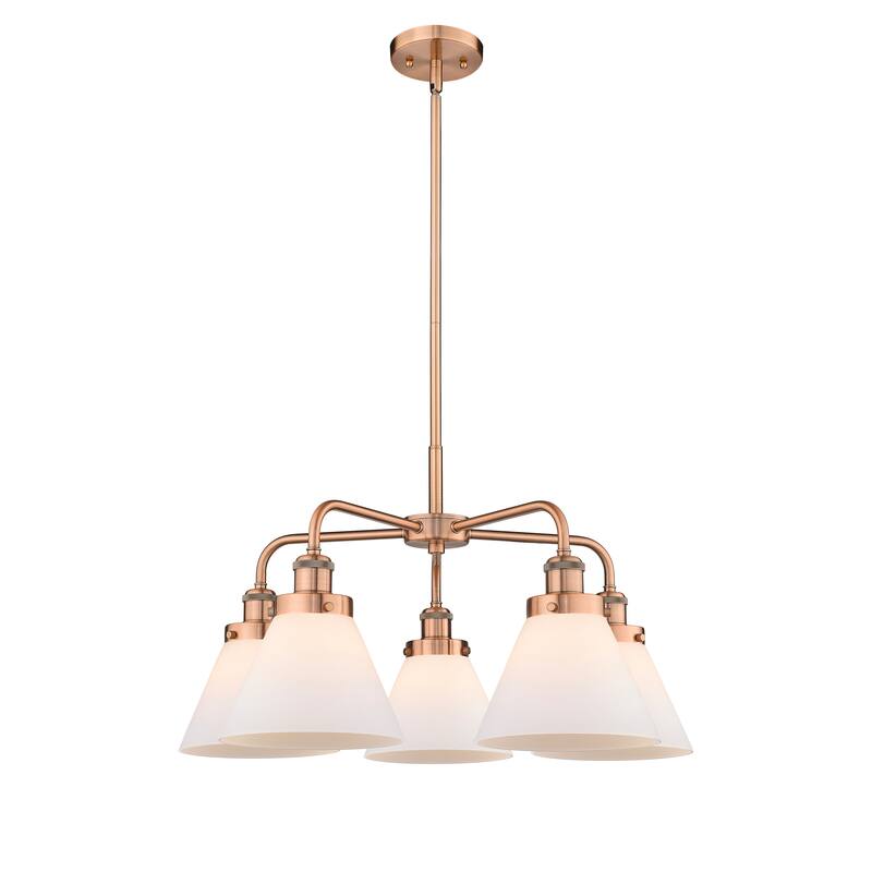Innovations Lighting Cone - 5 Light 26" Stem Hung Chandelier - Antique Copper/Matte White