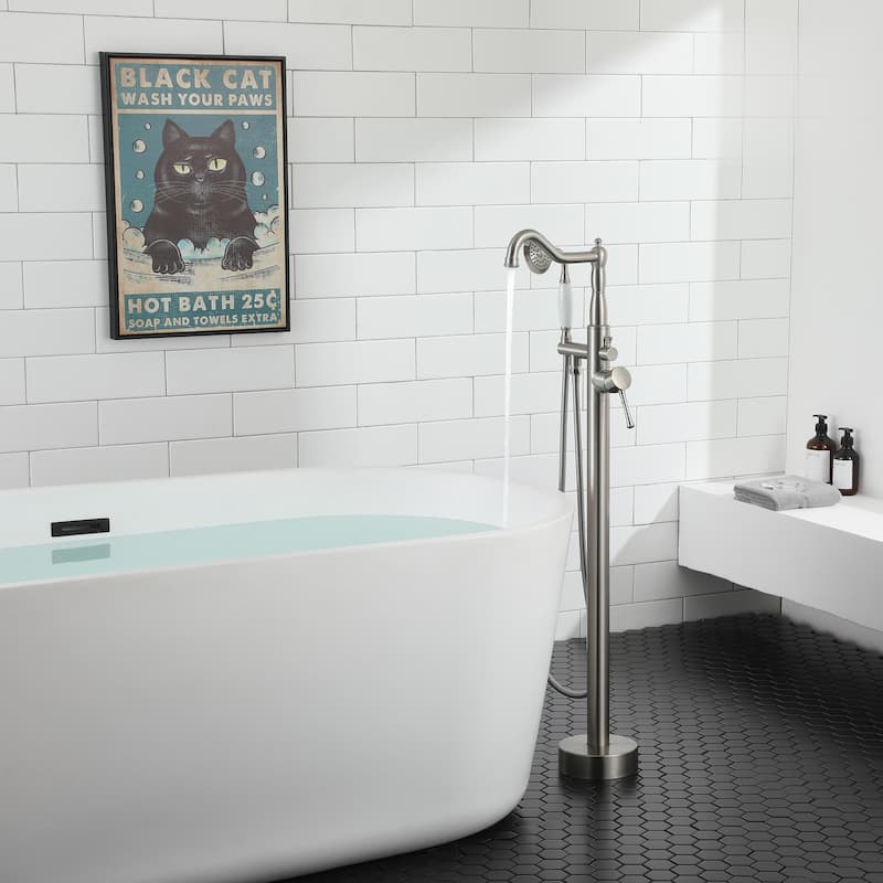 Single Handle Freestanding Tub Filler Faucet with Handshower