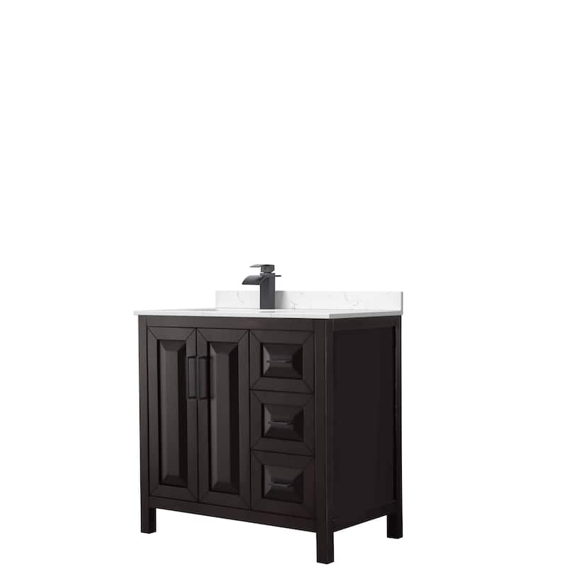 Daria 36-inch Single Vanity, Cultured Marble Top - Dark Espresso,Black Trim,Carrara Cult. Marble Top