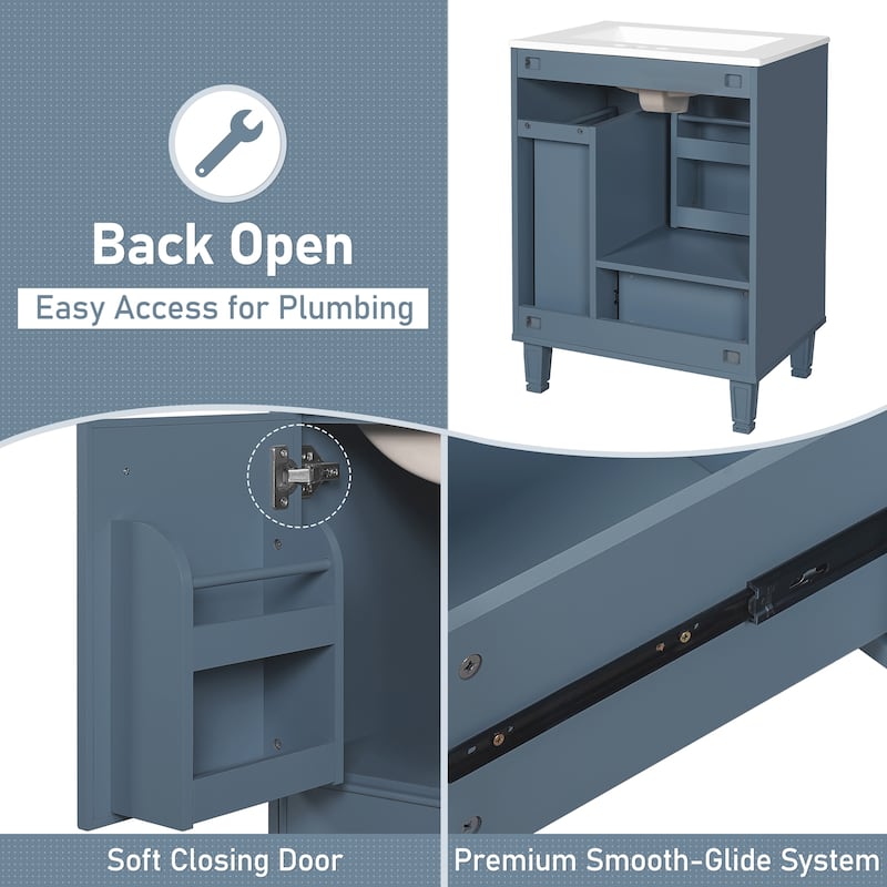 Bathroom Vanity with Sink, Freestanding Vanity Set, Bathroom Cabinet with Door Shelf, Deep Drawer & 2-Tier Pull-Out Basket