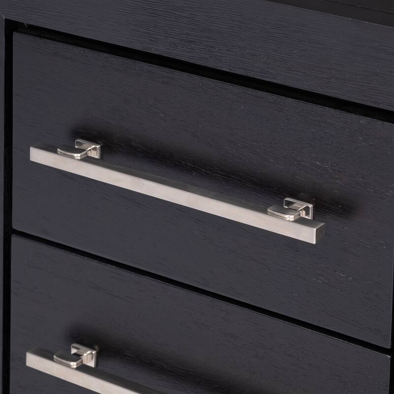 Furniture of America Alaric Modern Black Solid Wood 6-Drawer Vanity Set with LED and Power Outlet
